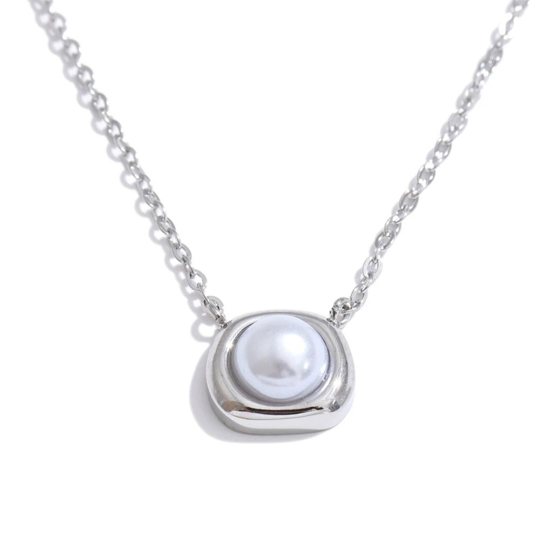Collar Con Colgante Cuadrado De Perlas Enchapado En Oro 18K Collar 05 ZAPRINI Plata 