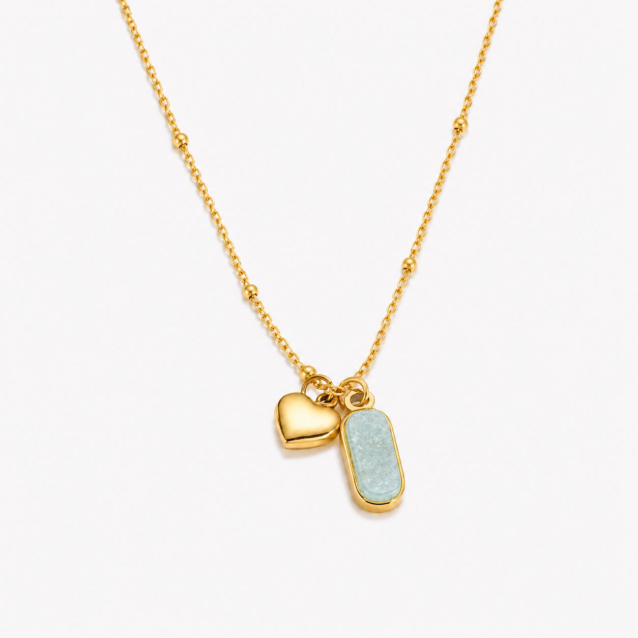 Collar Con Corazón y Piedra Amazonita Enchapado En Oro 18K Collar 14 ZAPRINI 