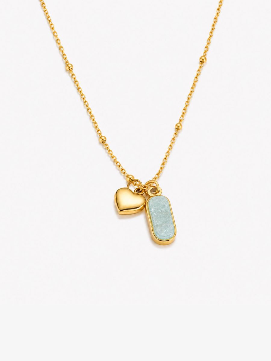 Collar Con Corazón y Piedra Amazonita Enchapado En Oro 18K Collar 14 ZAPRINI 