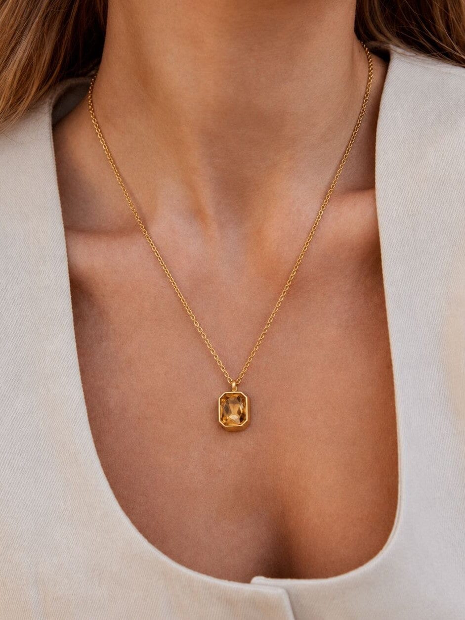 Collar Con Dije De Circonia Champagne Enchapado En Oro 18K Collar 13 ZAPRINI 