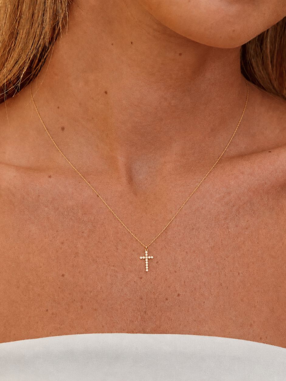 Collar Con Dije De Cruz Enchapado En Oro 18K Collar 01 ZAPRINI Oro 