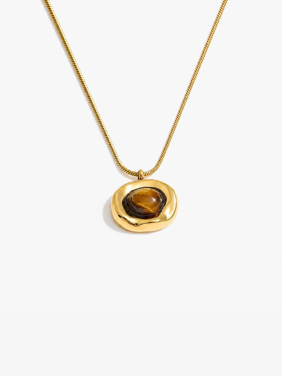 Collar Con Dije De Piedra De Tigre Enchapado En Oro 18K Collar 12 ZAPRINI 