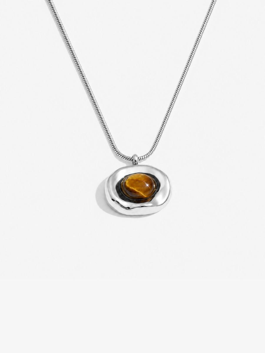 Collar Con Dije De Piedra De Tigre Enchapado En Oro 18K Collar 12 ZAPRINI 