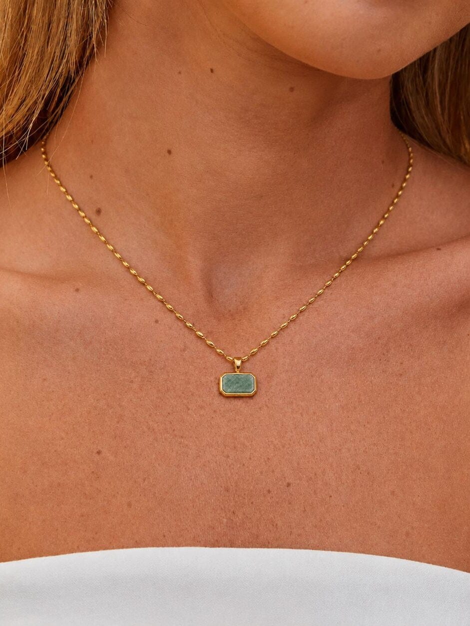 Collar Con Dije De Piedra Natural Enchapado En Oro 18K Collar 07 ZAPRINI Oro 