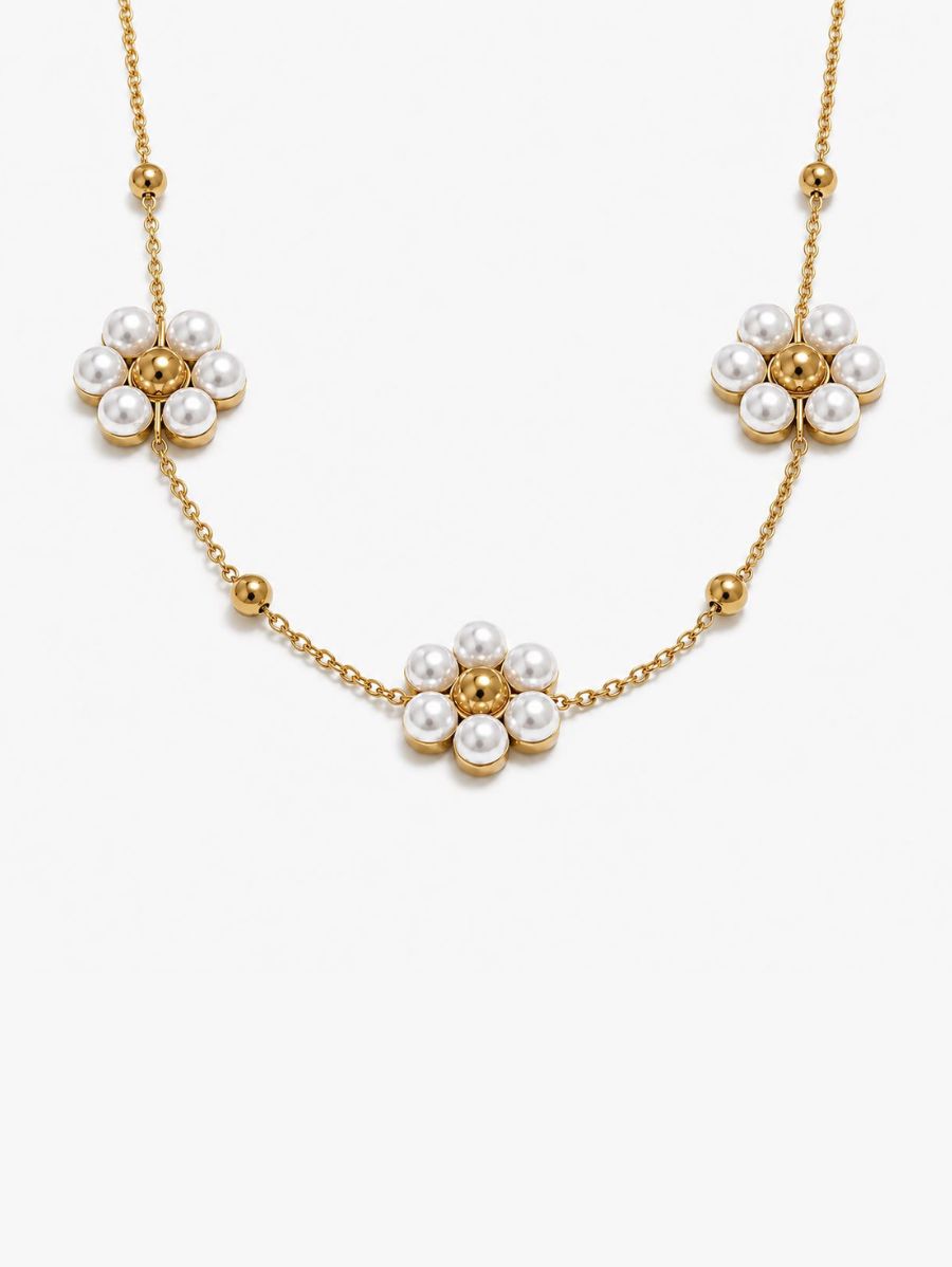 Collar De Cadena Con Cuentas De Flores Enchapado En Oro 18K Collar 08 ZAPRINI 
