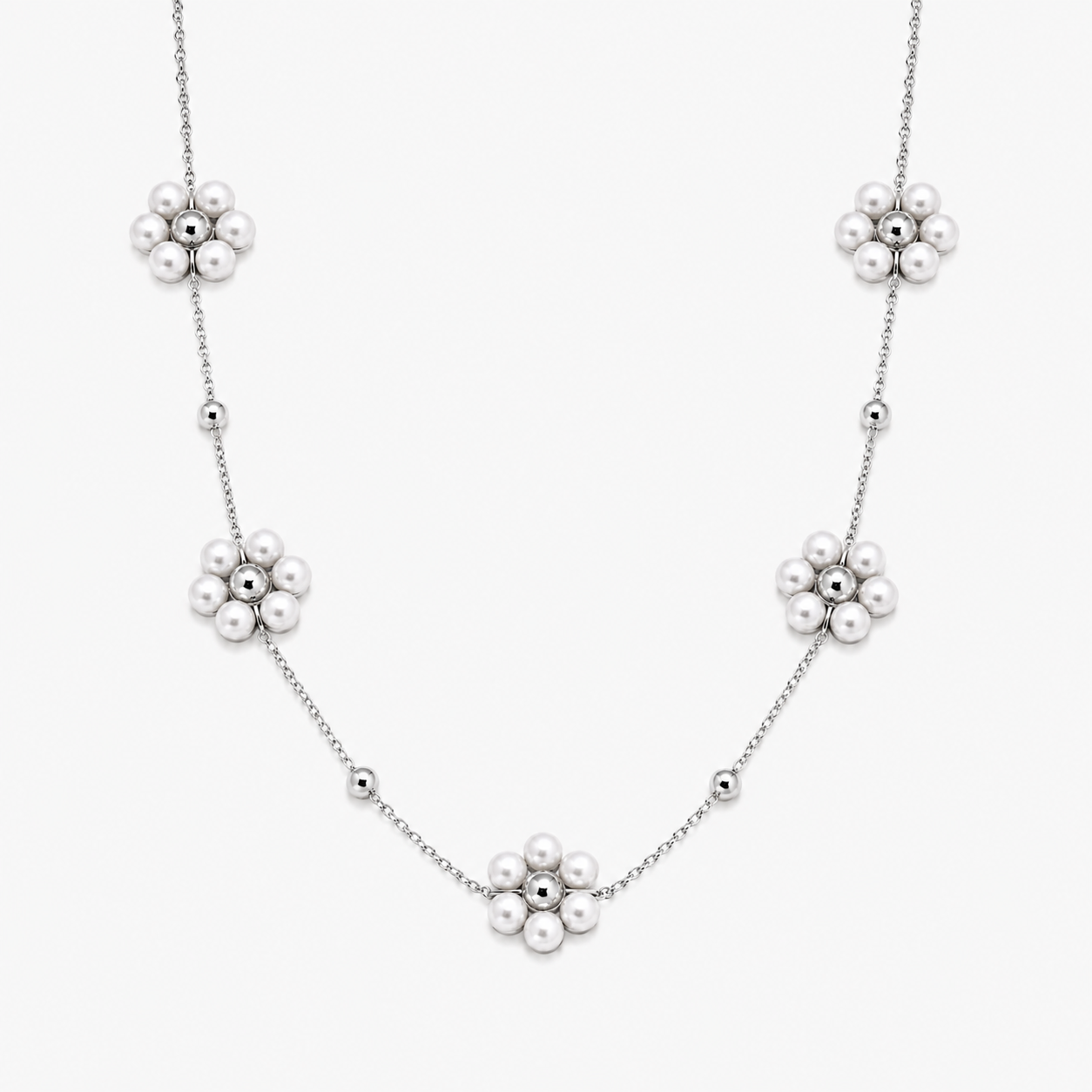 Collar De Cadena Con Cuentas De Flores Enchapado En Oro 18K