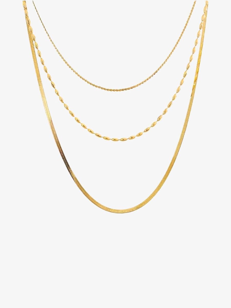 Collar De Tres Cadenas Mixtas Enchapado En Oro 18K Collar 11 ZAPRINI 