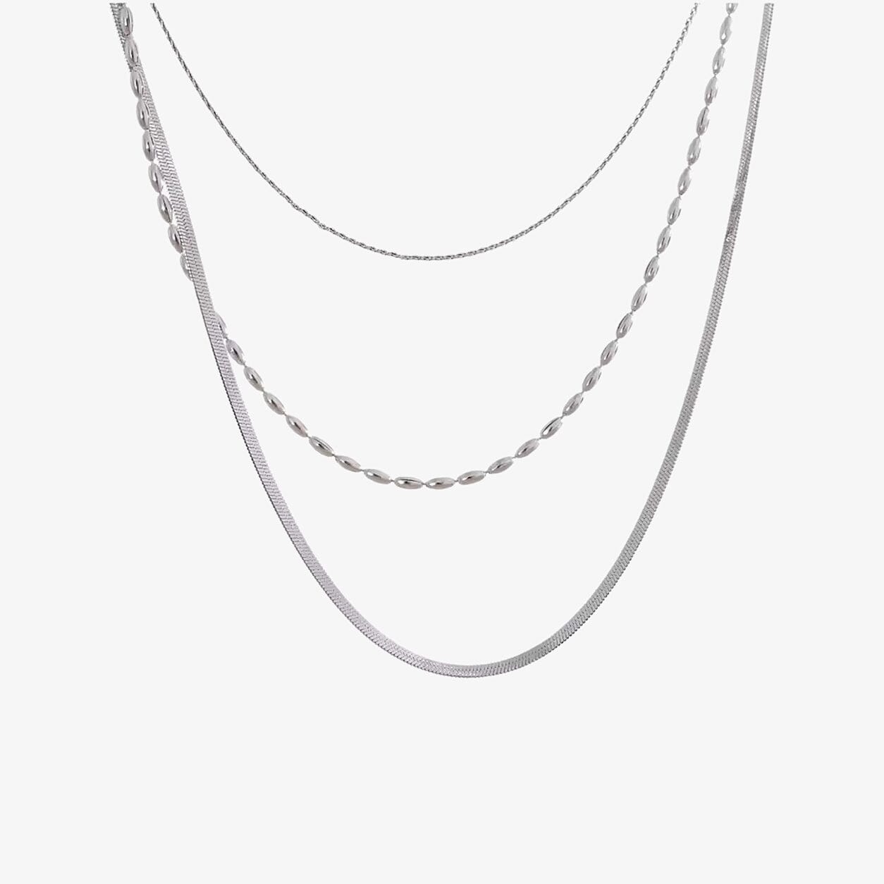Collar De Tres Cadenas Mixtas Enchapado En Oro 18K Collar 11 ZAPRINI Plata 