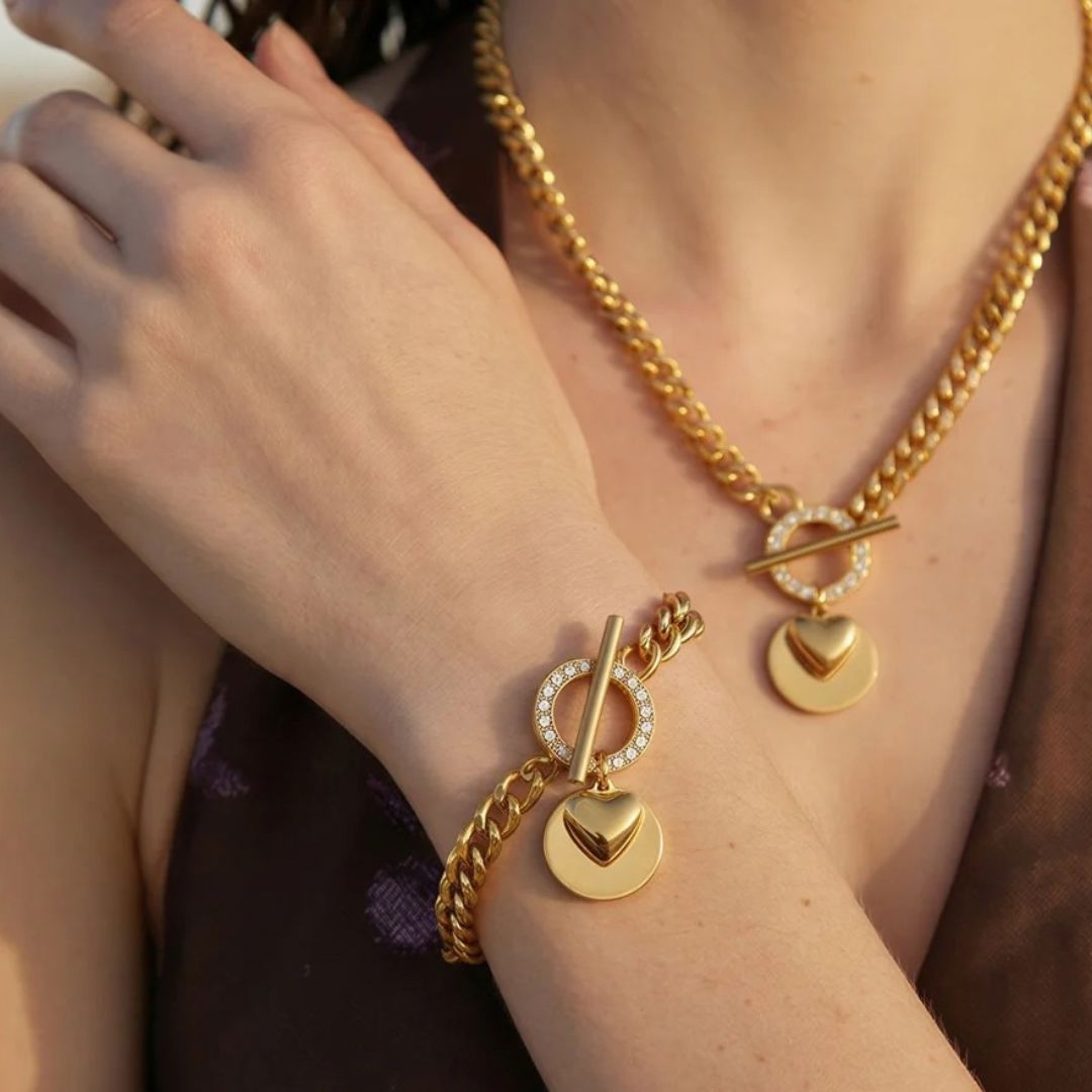 Conjunto Con Colgante De Corazón Enchapado En Oro 18K Conjunto 03 ZAPRINI 