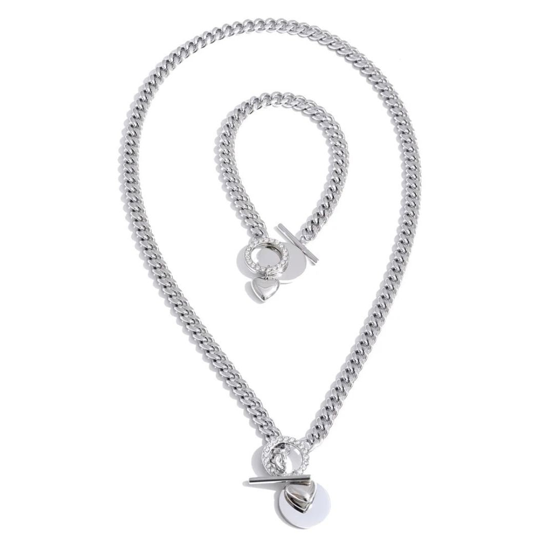 Conjunto Con Colgante De Corazón Enchapado En Oro 18K Conjunto 03 ZAPRINI Plata 