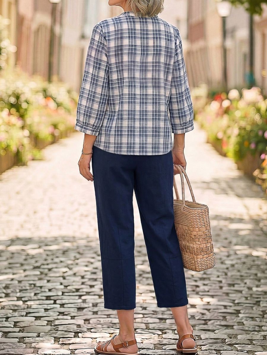 Conjunto De Blusa A Cuadros y Pantalón Liso Conjunto 19 ZAPRINI 