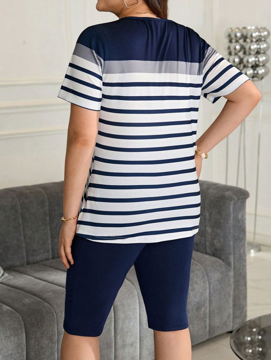 Conjunto De Blusa A Rayas y Short Plus Size Conjunto Plus Size 08 ZAPRINI 