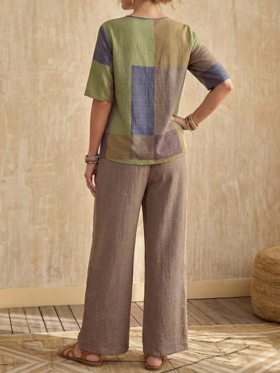 Conjunto De Blusa Con Bloques de Color y Pantalón Conjunto 25 ZAPRINI S 