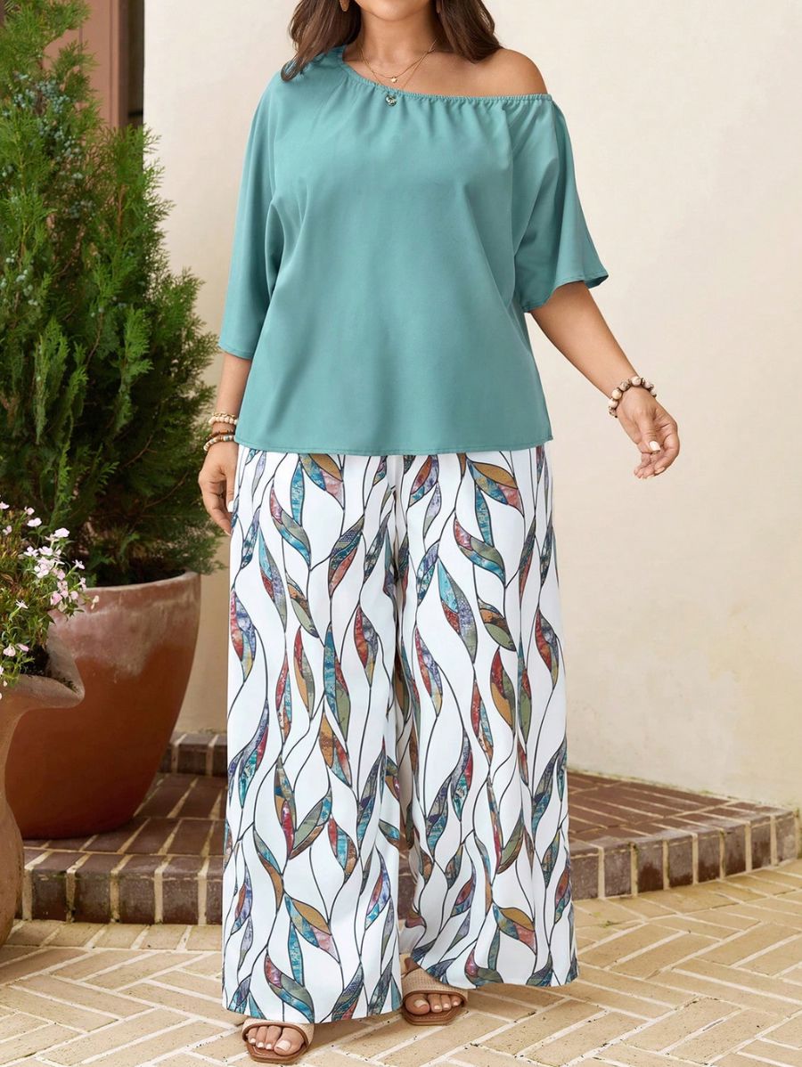 Conjunto De Blusa Con Elástico y Pantalón Estampado Plus Size Conjunto Plus Size 15 ZAPRINI 0XL 