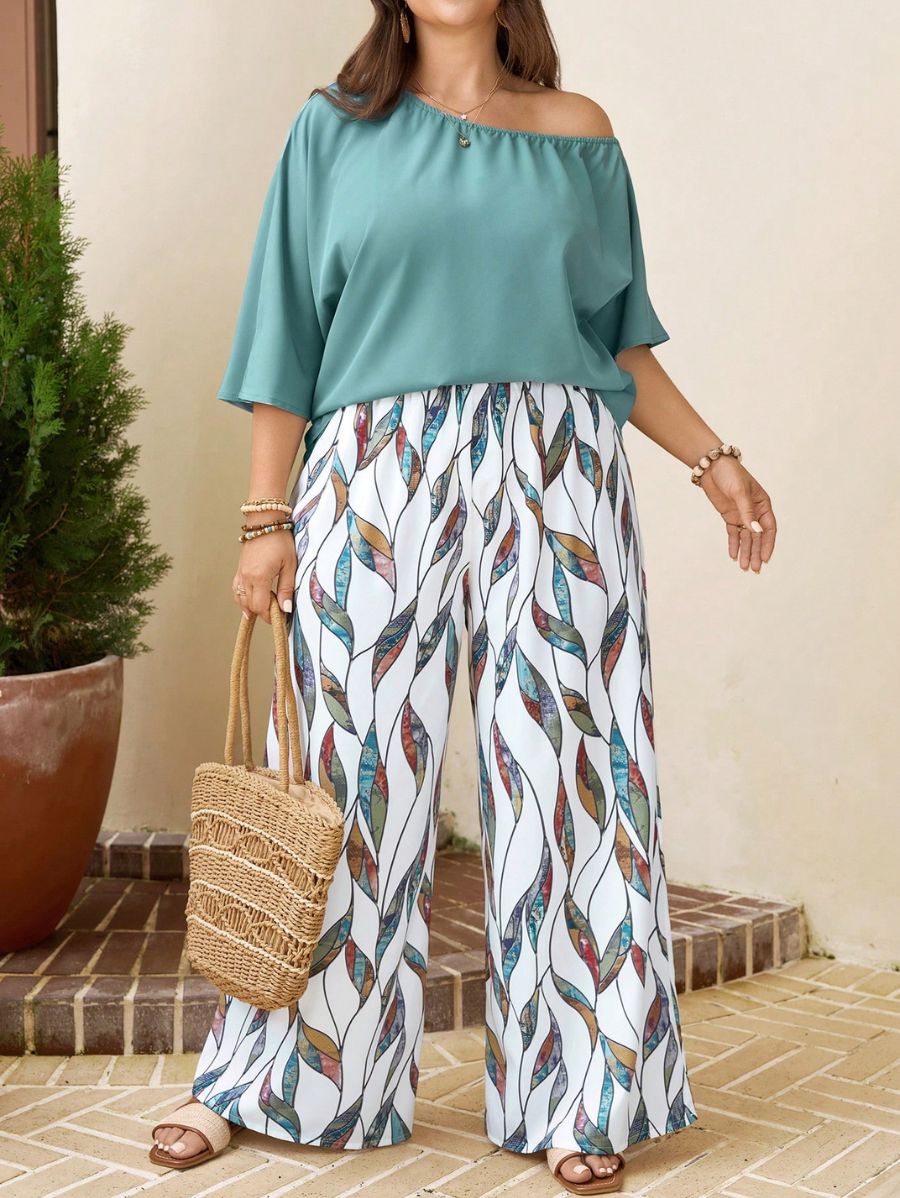 Conjunto De Blusa Con Elástico y Pantalón Estampado Plus Size Conjunto Plus Size 15 ZAPRINI 