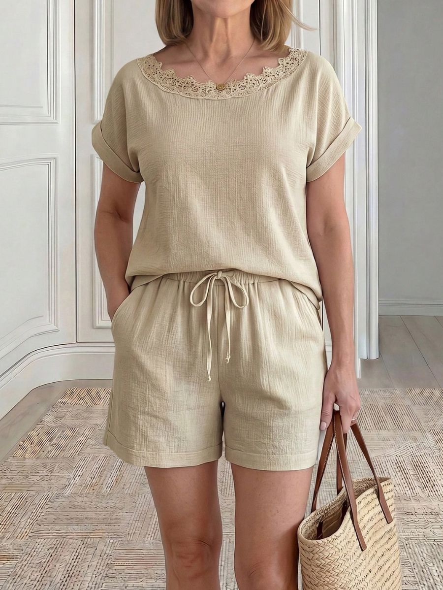 Conjunto De Blusa Con Encaje y Short Conjunto 20 ZAPRINI S 