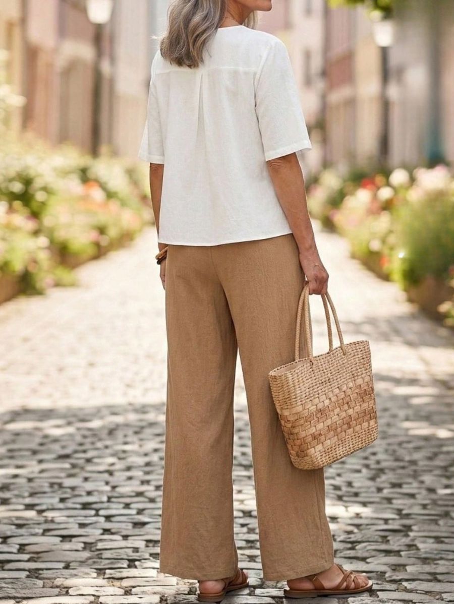 Conjunto De Blusa Con Flor y Pantalón Liso Conjunto 13 ZAPRINI 