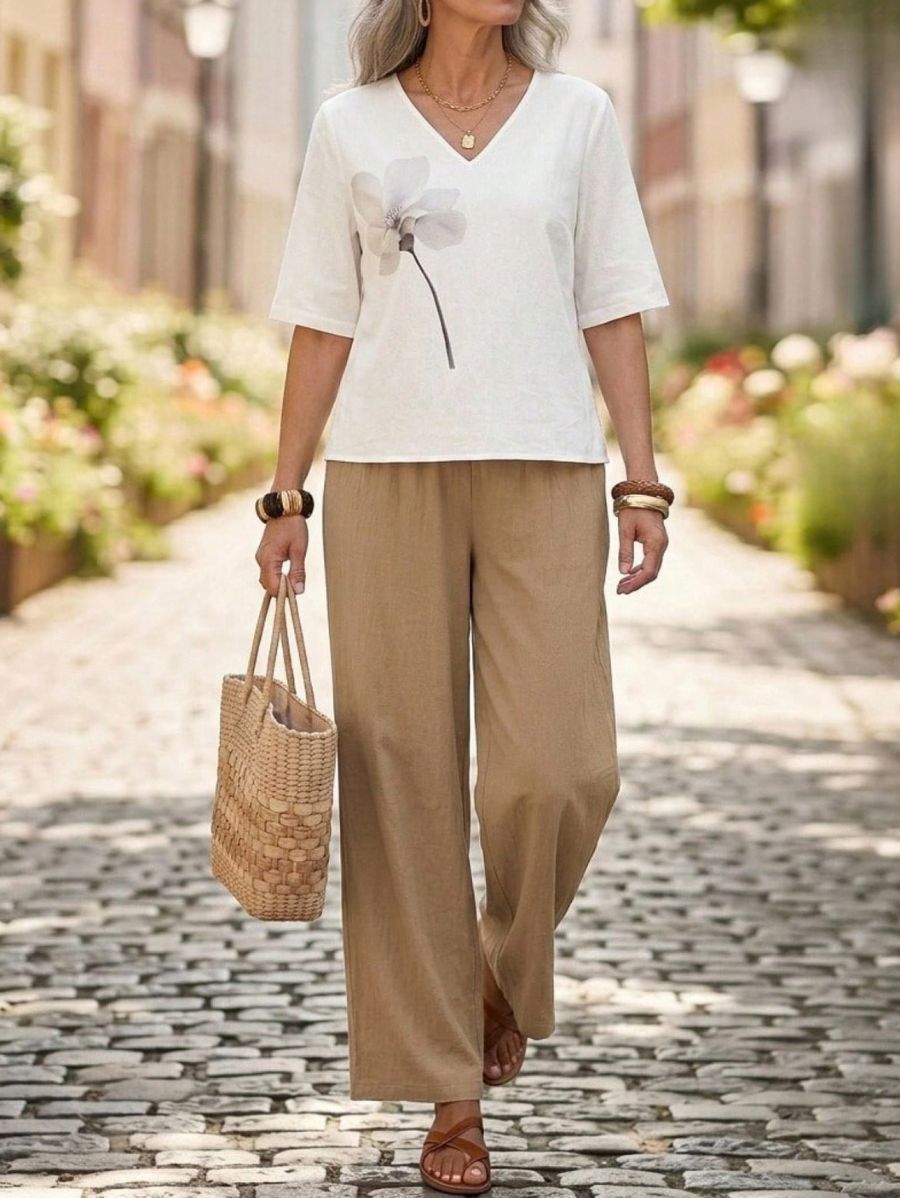 Conjunto De Blusa Con Flor y Pantalón Liso Conjunto 13 ZAPRINI 