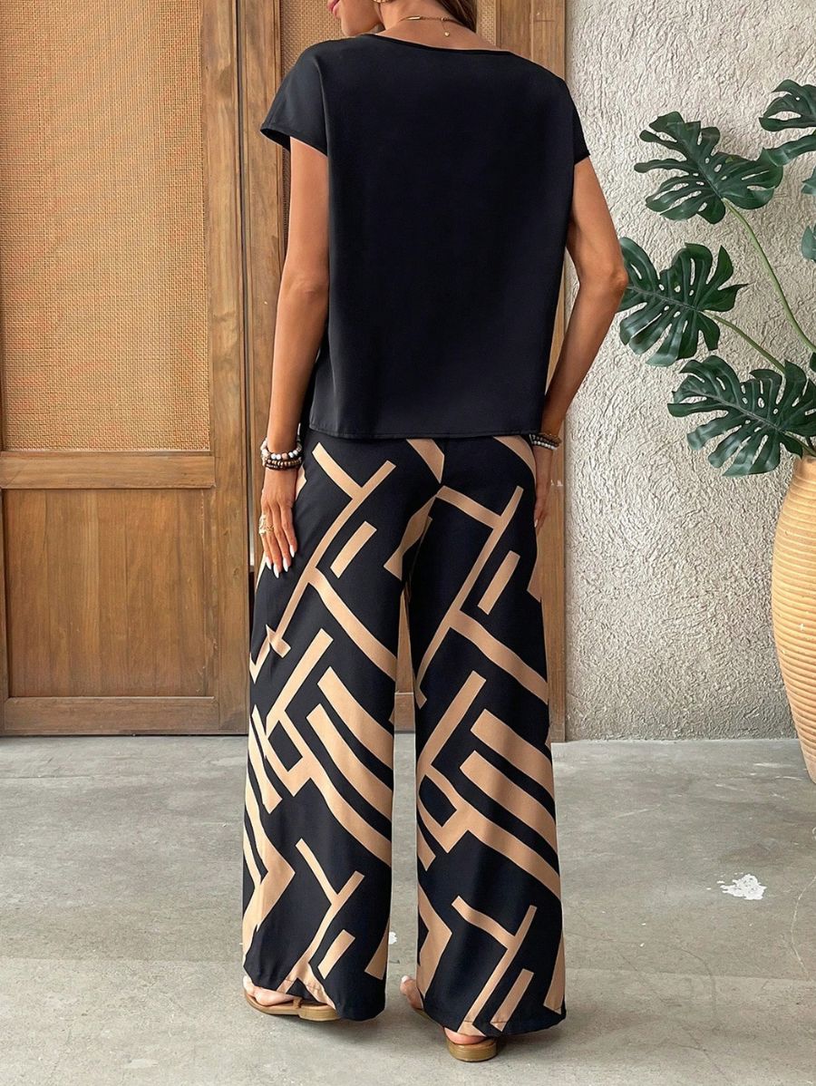 Conjunto De Blusa Lisa y Pantalón Estampado Conjunto 12 ZAPRINI 