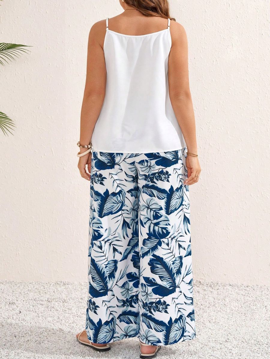 Conjunto De Blusa Lisa y Pantalón Holgado Estampado Plus Size Conjunto Plus Size 03 ZAPRINI 0XL 