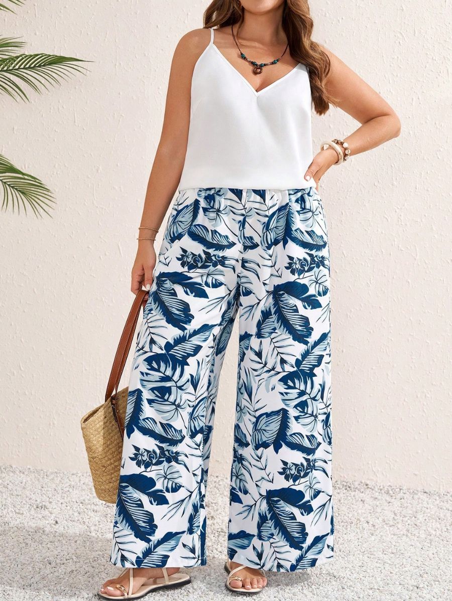 Conjunto De Blusa Lisa y Pantalón Holgado Estampado Plus Size Conjunto Plus Size 03 ZAPRINI 