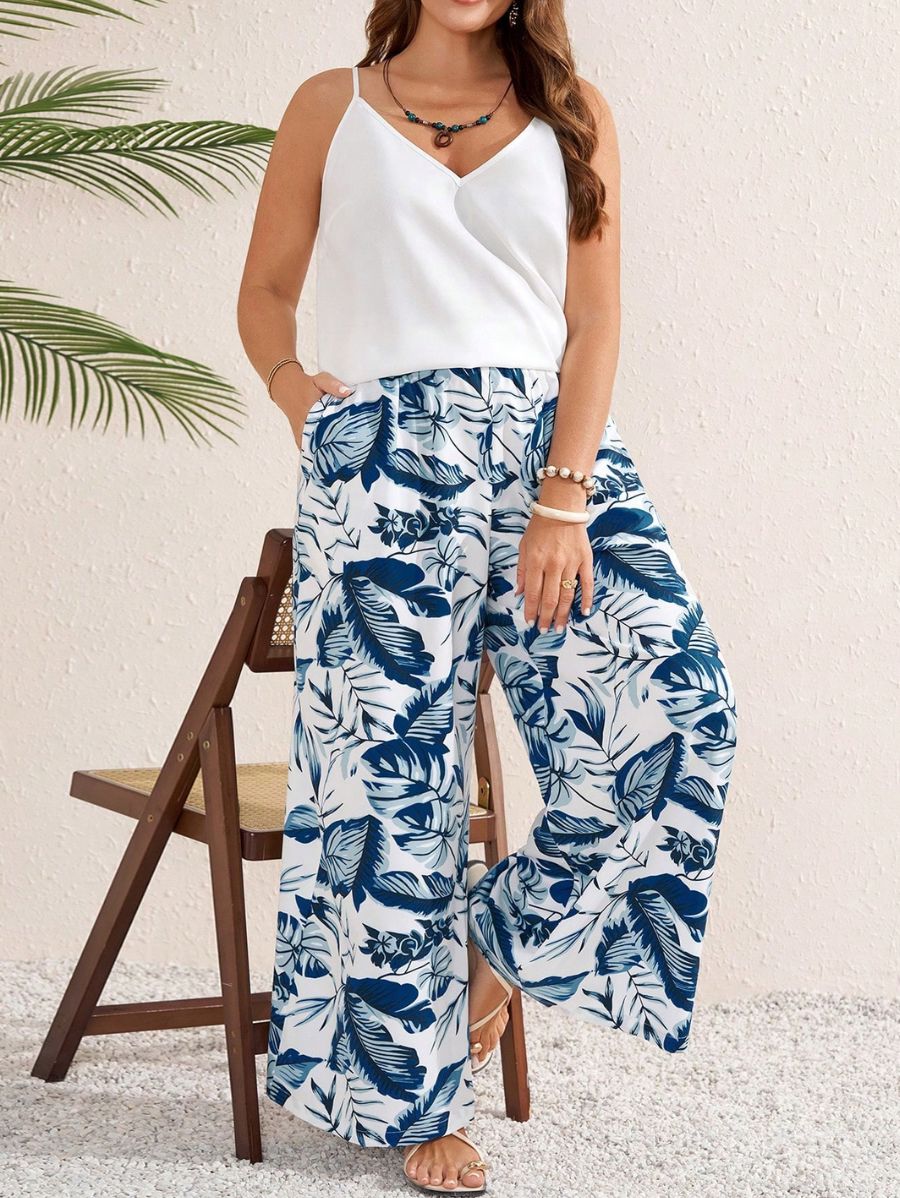 Conjunto De Blusa Lisa y Pantalón Holgado Estampado Plus Size Conjunto Plus Size 03 ZAPRINI 