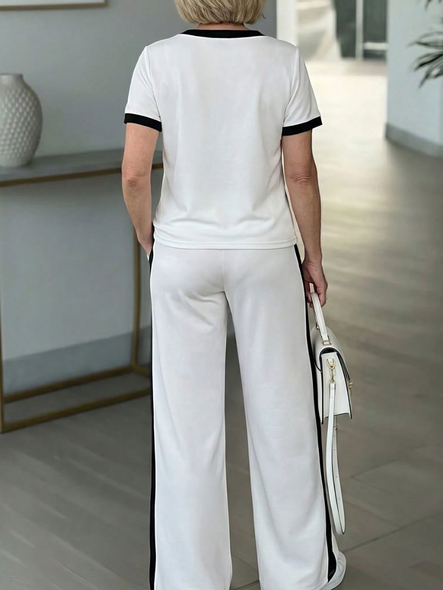 Conjunto De Blusa Manga Corta Con Botones Dorados y Pantalón Conjunto 07 ZAPRINI 