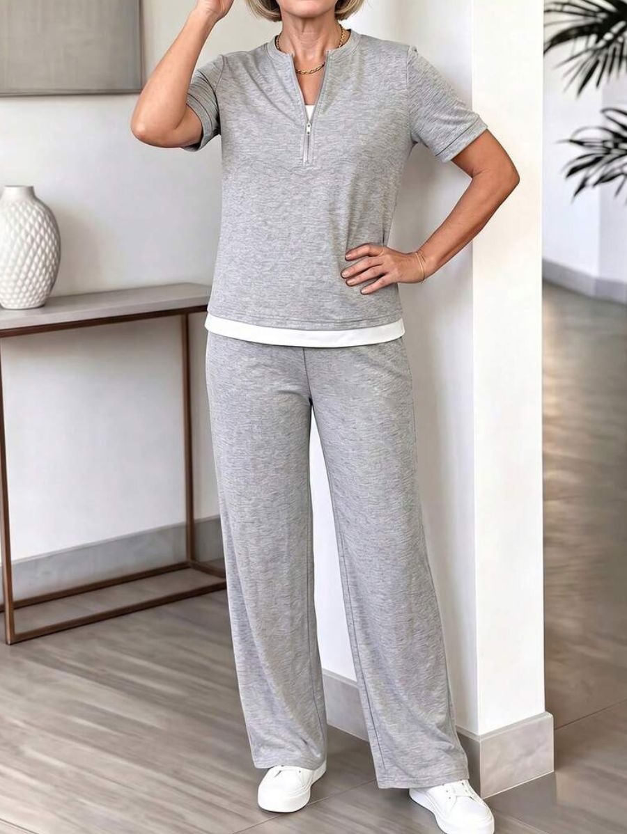 Conjunto De Blusa Manga Corta Con Cierre y Pantalón Conjunto 18 ZAPRINI 