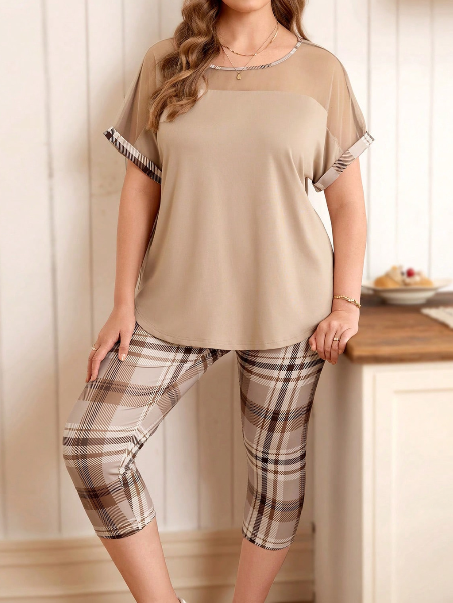 Conjunto De Blusa Manga Corta y Legging Capri Plus Size
