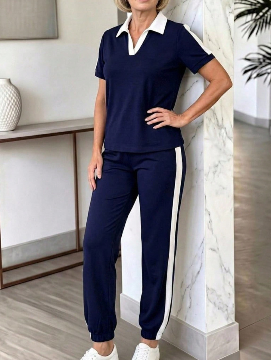 Conjunto De Blusa Manga Corta y Pantalón Bicolor