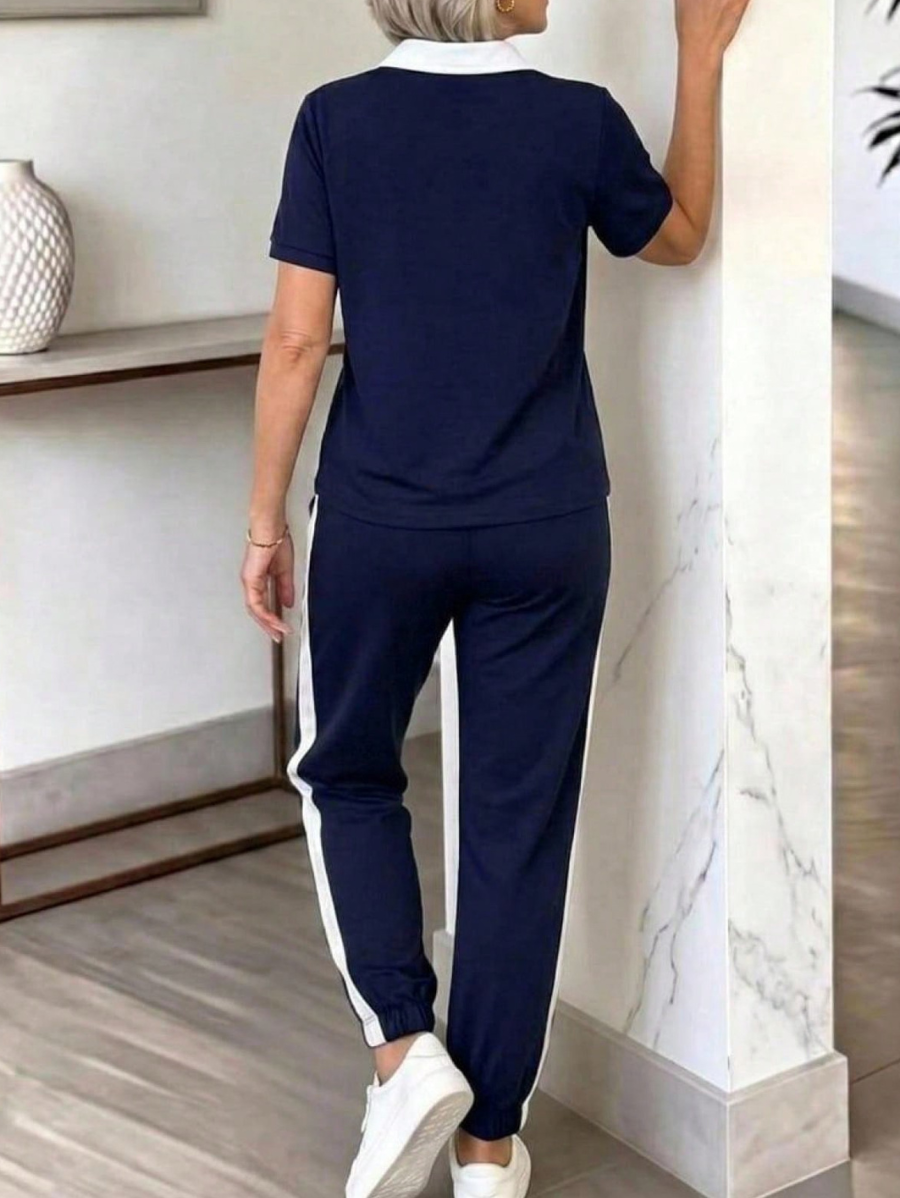 Conjunto De Blusa Manga Corta y Pantalón Bicolor