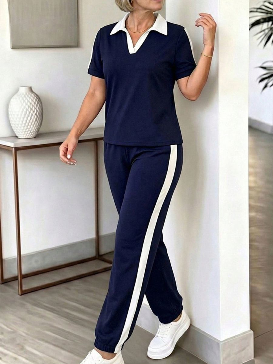 Conjunto De Blusa Manga Corta y Pantalón Bicolor Conjunto 03 ZAPRINI 