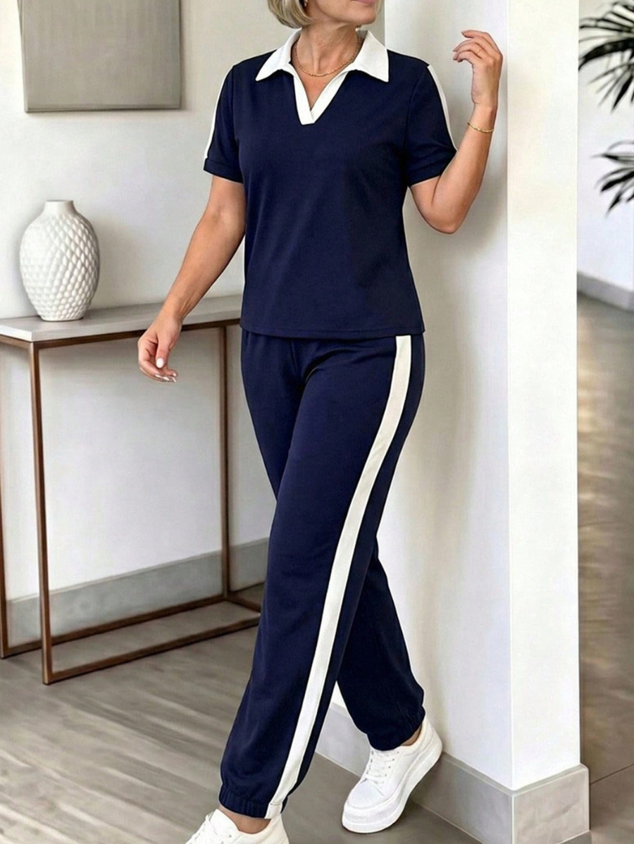 Conjunto De Blusa Manga Corta y Pantalón Bicolor