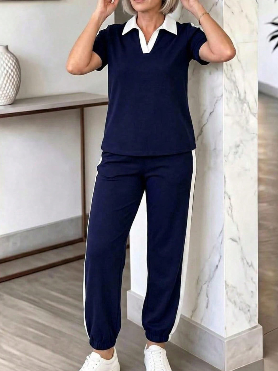 Conjunto De Blusa Manga Corta y Pantalón Bicolor
