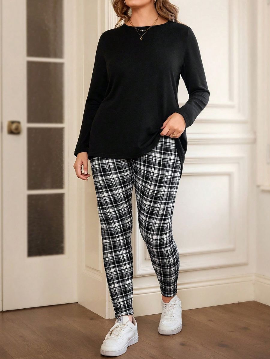 Conjunto De Blusa Manga Larga y Pantalón A Cuadros Plus Size Conjunto Plus Size 09 ZAPRINI 0XL 