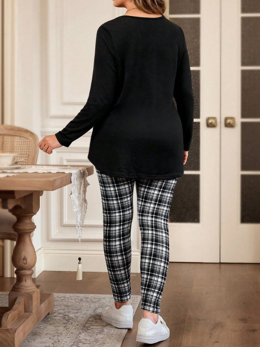 Conjunto De Blusa Manga Larga y Pantalón A Cuadros Plus Size Conjunto Plus Size 09 ZAPRINI 