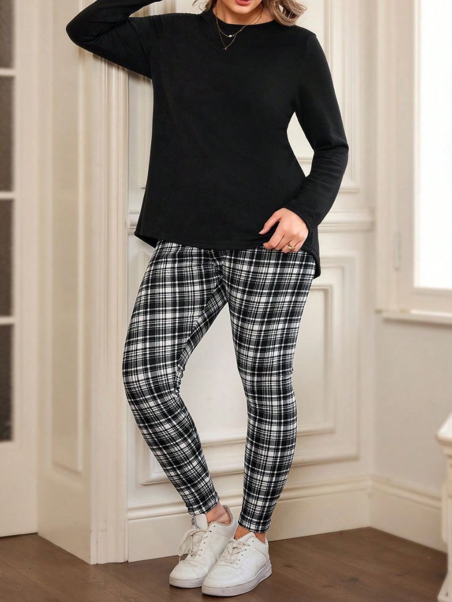 Conjunto De Blusa Manga Larga y Pantalón A Cuadros Plus Size Conjunto Plus Size 09 ZAPRINI 