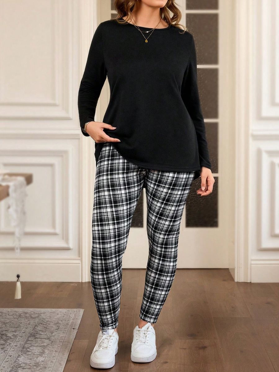 Conjunto De Blusa Manga Larga y Pantalón A Cuadros Plus Size Conjunto Plus Size 09 ZAPRINI 