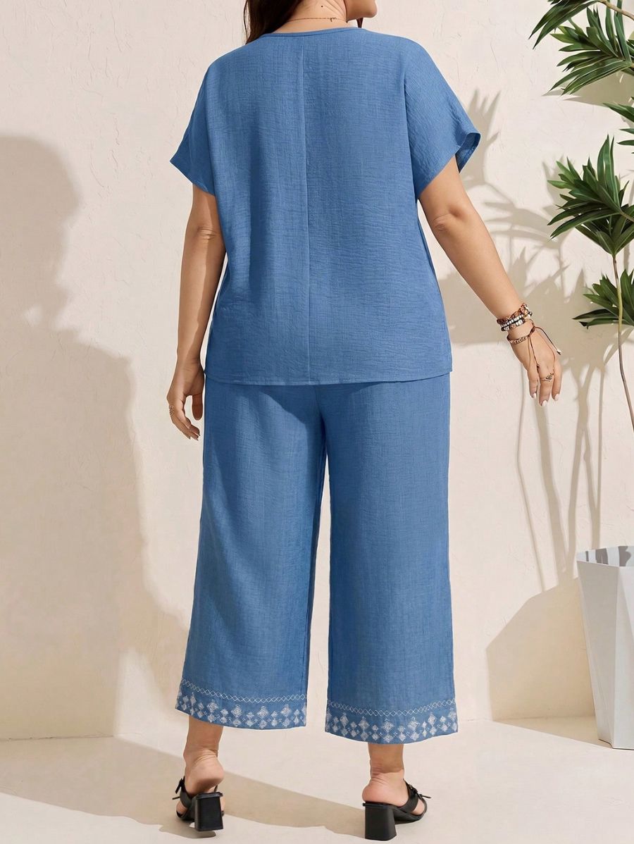 Conjunto De Blusa y Pantalón Con Bordado Plus Size Conjunto Plus Size 16 ZAPRINI 