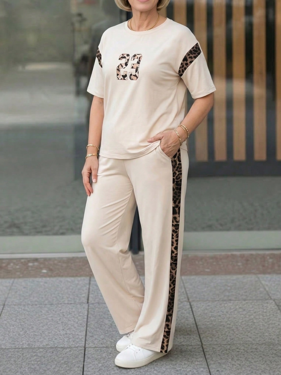 Conjunto De Blusa y Pantalón Con Detalles En Leopardo