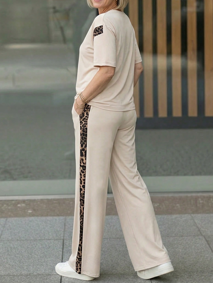 Conjunto De Blusa y Pantalón Con Detalles En Leopardo