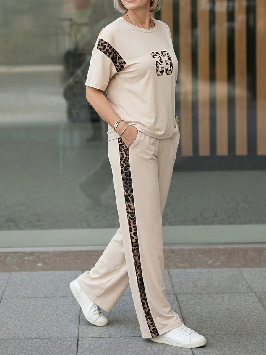Conjunto De Blusa y Pantalón Con Detalles En Leopardo