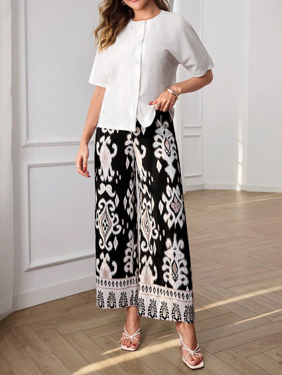 Conjunto De Camisa Lisa y Pantalón Estampado Conjunto 21 ZAPRINI S 