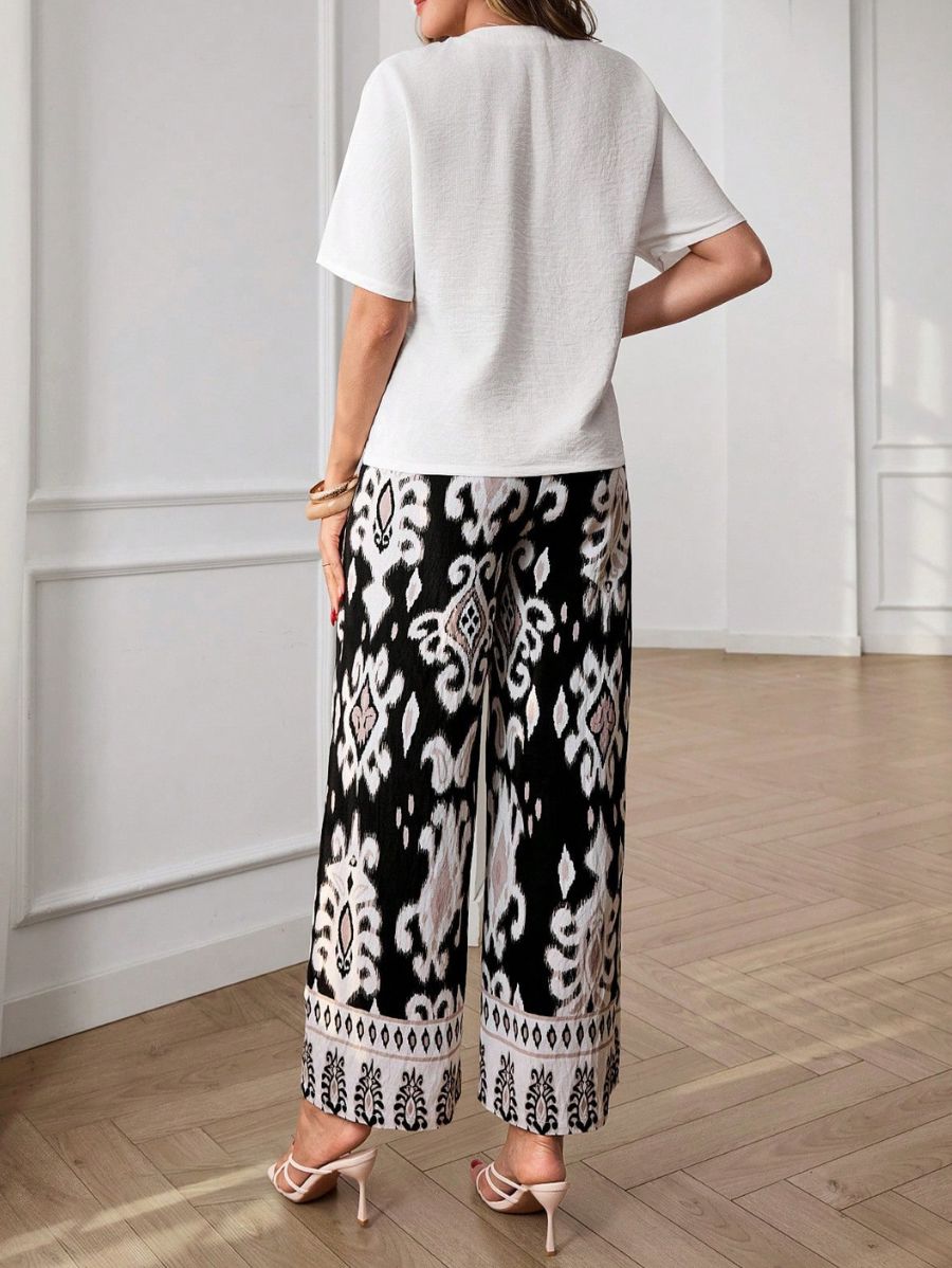 Conjunto De Camisa Lisa y Pantalón Estampado Conjunto 21 ZAPRINI S 
