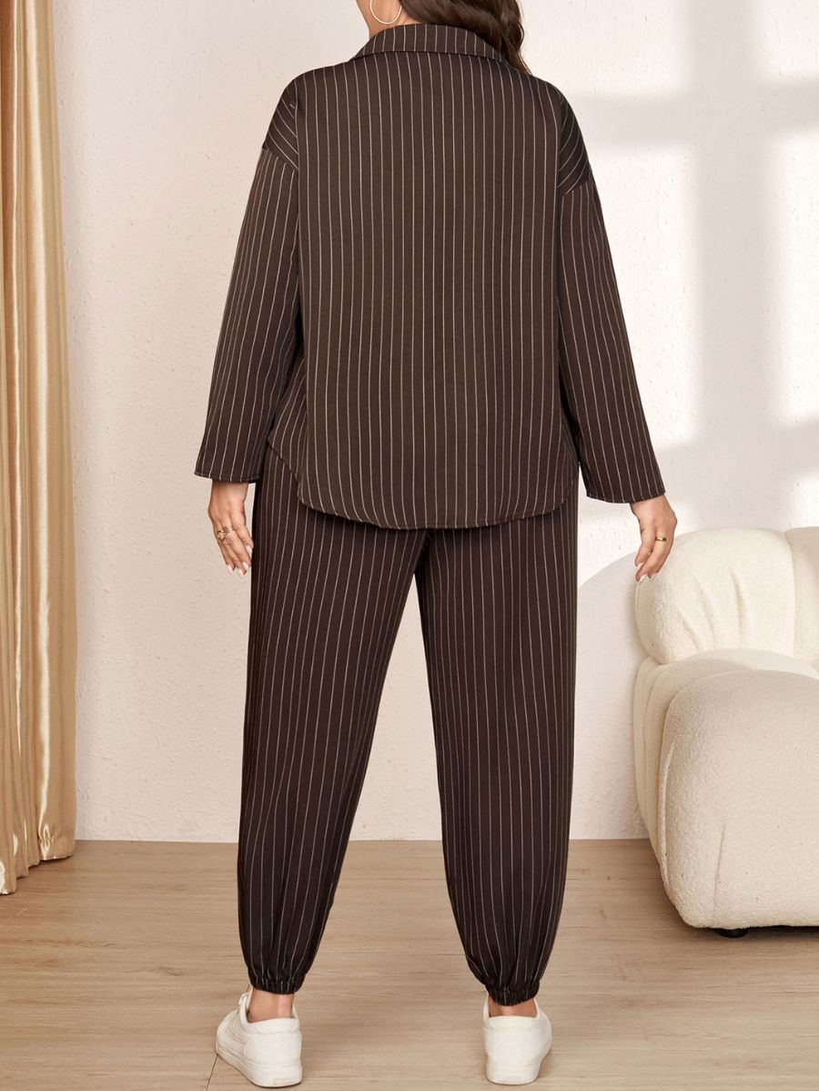 Conjunto De Camisa y Pantalón A Rayas Plus Size Conjunto Plus Size 17 ZAPRINI 0XL 