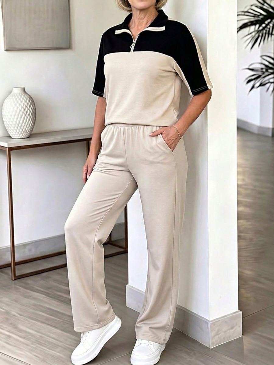 Conjunto de Blusa Con Cierre y Pantalón Conjunto 01 ZAPRINI S 