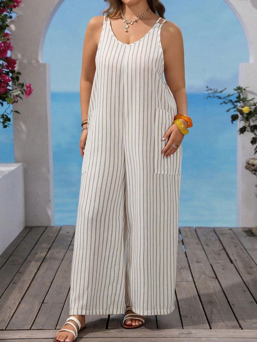 Enterito A Rayas Con Bolsillos Plus Size Enterito Plus Size 09 ZAPRINI 0XL 