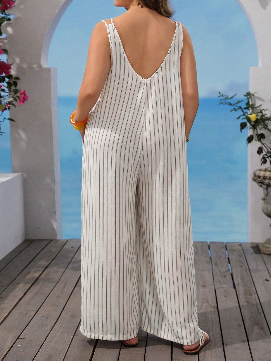 Enterito A Rayas Con Bolsillos Plus Size Enterito Plus Size 09 ZAPRINI 0XL 