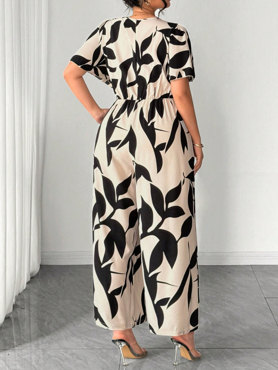 Enterito Con Escote En V y Estampado Plus Size