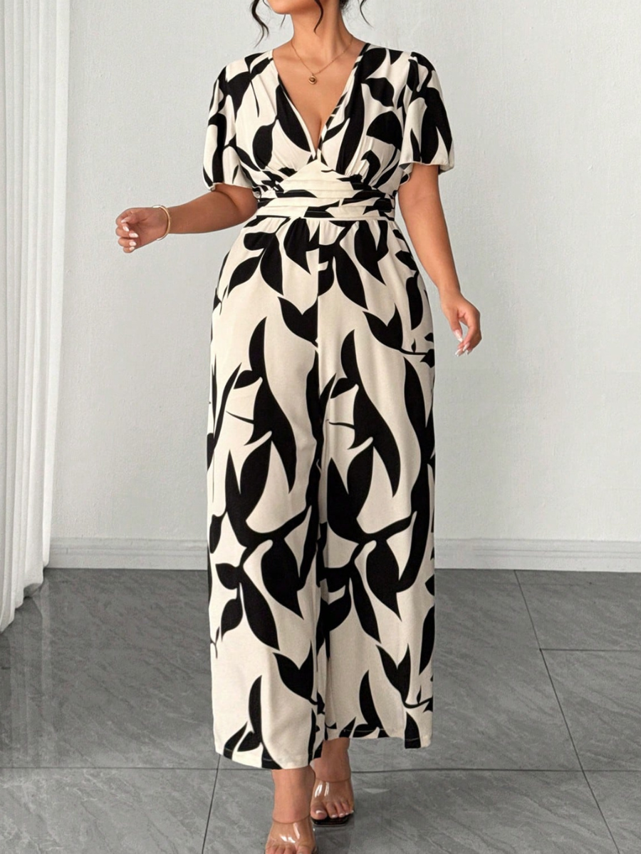 Enterito Con Escote En V y Estampado Plus Size